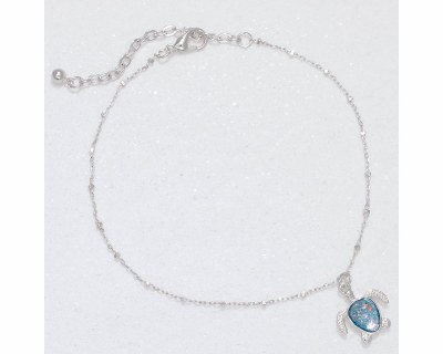 Silver Toned and Blue Sea Turtle Anklet