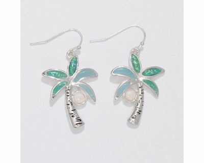 Silver Toned and Aqua Palm Tree Earrings