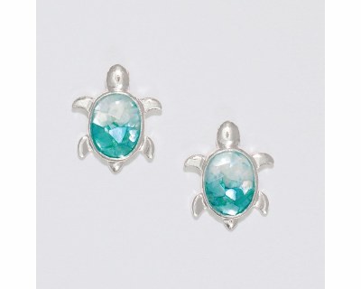 Silver Toned and Turquoise Sea Turtle Earrings