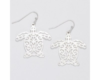 Silver Toned Cutout Sea Turtle Earrings