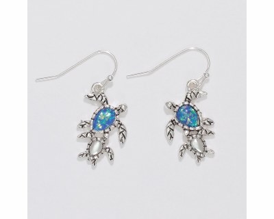 Silver Toned and Blue Sea Turtle With a Baby Earrings