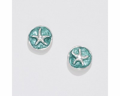 Silver Toned and Aqua Starfish Earrings