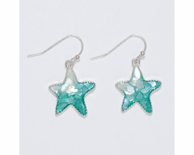 Silver Toned and Blue Starfish Earrings