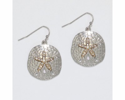Silver and Gold Toned Sand Dollar Bling Earrings