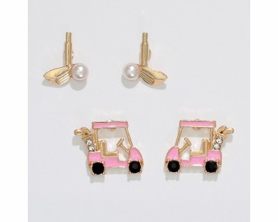 Set of Two Gold Toned and Pink Gold Themed Earrings