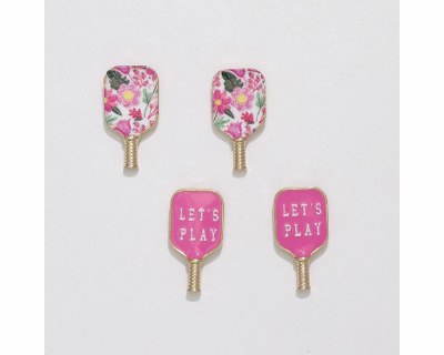 Set of Two Gold Toned and Pink Pickleball Paddle Earrings