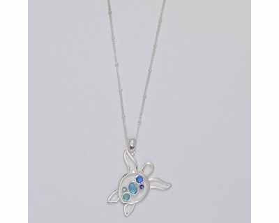Silver Toned and Blue Cutout Sea Turtle Necklace
