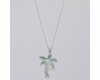 Silver Toned and Aqua Palm Tree Necklace