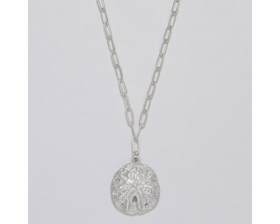 Textured Silver Toned Sand Dollar Necklace