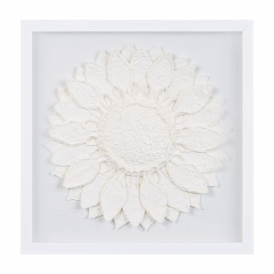 16" Sq White Open Center Paper Flower Framed Under Glass