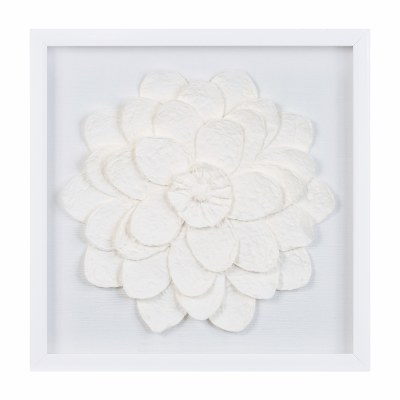 16" Sq White Small Center Paper Flower Framed Under Glass
