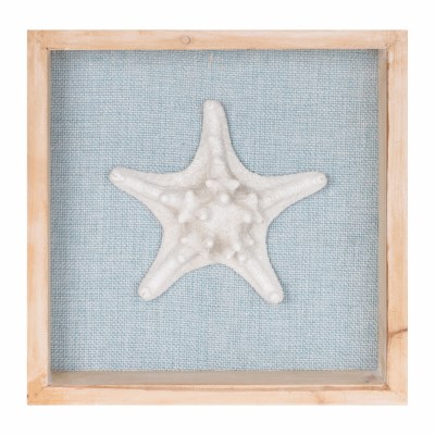 8" Sq White Starfish on a Blue Background Coastal Framed Wall Art