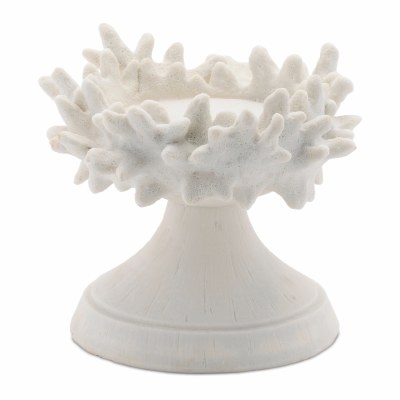 6" White Faux Coral Polyresin Pillar Candle Holder