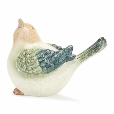 5" Green and Blue Ceramic Bird With It's Head Turned Figurine