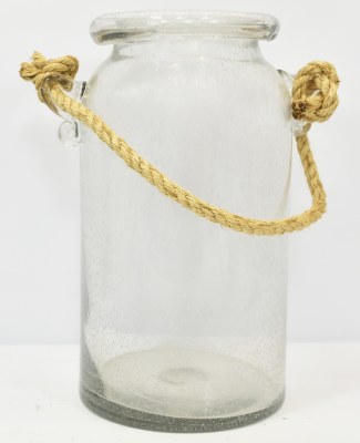 16" Clear Glass Vase With a Rope Handle
