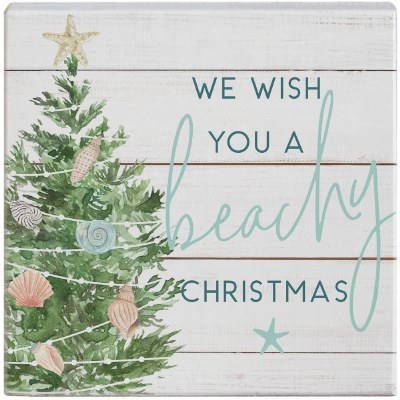 5" Sq "We Wish You a Beachy Christmas" Coastal Christmas Tree Plaque