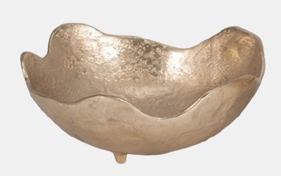 12" Round Gold Metal Wavy Rim Bowl