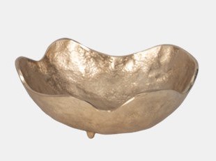 8" Round Gold Metal Wavy Rim Bowl