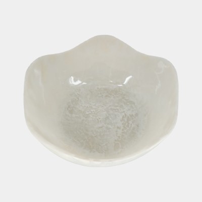 14" Round Two Toned White Wavy Rim Polyresin Bowl