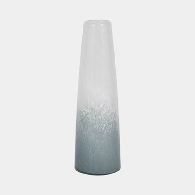 15" White and Blue Glass Vase