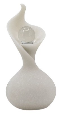 8" White Twist Polyresin Bottle With a Glass Orb Bottle Top