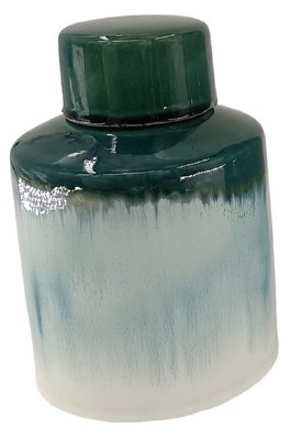 9" Green and Blue Ceramic Jar With a Lid
