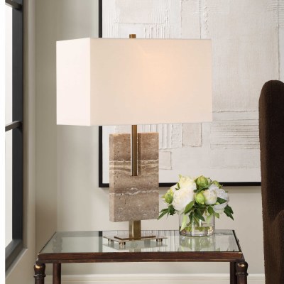26" Flat Beige Stone Table Lamp