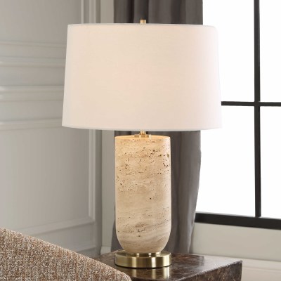 25" Beige Stone Column Table Lamp
