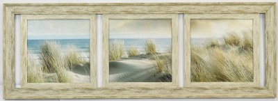 18" x 50" Three in One Beach Grass Gel Textured Coastal Print in a Gray Wash Frame