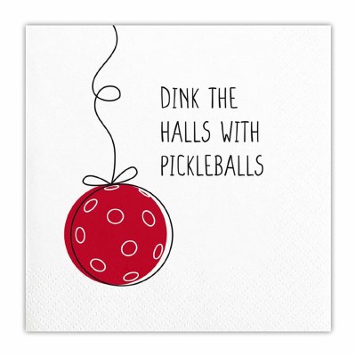 5" Square "Dink The Halls With Pickleballs" Pickleball Christmas Bevereage Napkins
