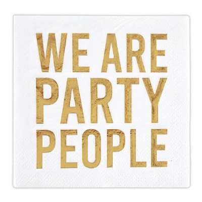 5" Square "We Are Party People" Gold Foil Beverage Napkins