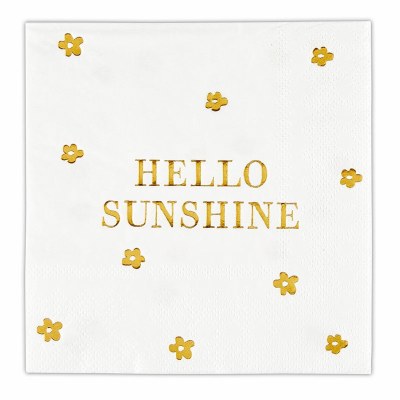5" Square "Hello Sunshine" Gold Flower Beverage Napkins