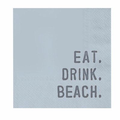 5" Square Blue "Eat. Drink. Beach." Beverage Napkins
