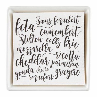 5.75" Square Cheese Theme Beverage Napkins and Ceramic Napkin Holder Set