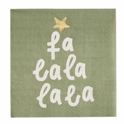 5" Square Green "Fa La La La La" Beverage Napkins