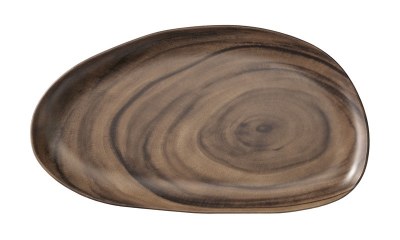 11" x 20" Brown Wood Design Oval Melamine Serving Tray