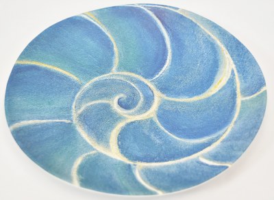 11" Round Blue Nautilus Shell Shoreline Melamine Dinner Plate