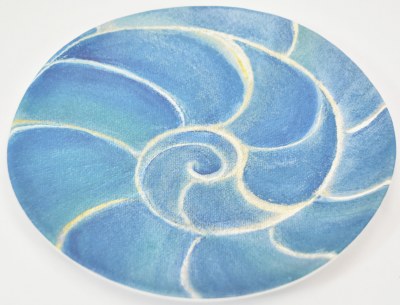 9" Round Blue Nautilus Shell Shoreline Melamine Salad Plate