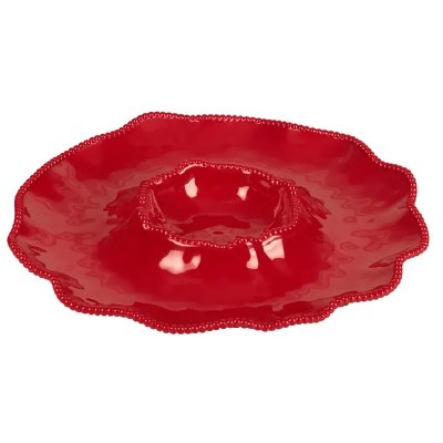 6" x 15" Red Pearlette Melamine Chip and Dip Dish