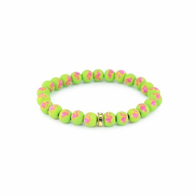 Green and Pink Flamingo Coastal Bead Bracelet