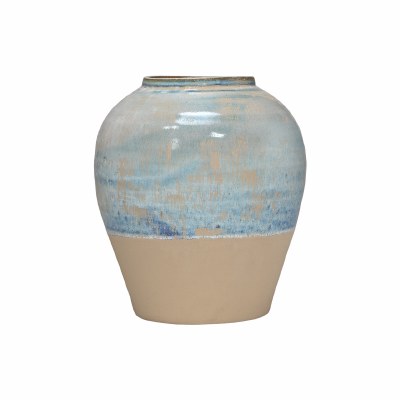 11" Blue and Beige Ceramic Vase