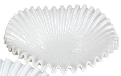 17" Round White Pleat Ceramic Low Bowl