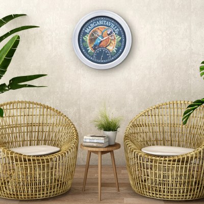 16" Round Margaritaville Parrot Indoor/Outdoor Wall Clock With a Thermometer