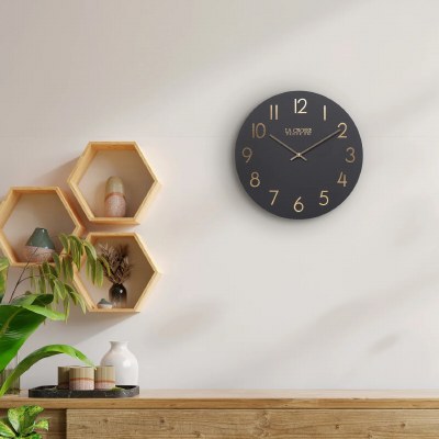 16" Round Black aqnd Gold Wall Clock