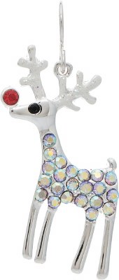 Silver Toned Red Nose Reindeer Christmas Earrings