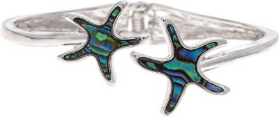 Silver Toned and Abalone Starfish Hinge Coastal Bracelet