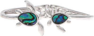 Silver Toned and Abalone Sea Turtle Hinge Coastal Bracelet