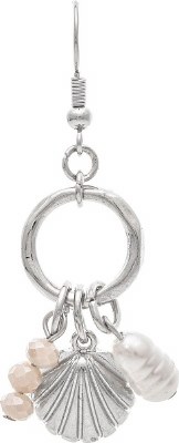 Silver Toned Scallop Shell and a Bead Ring Coastal Earrings