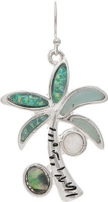Silver Toned and Aqua Inlay Palm Tree Coastal Earrings
