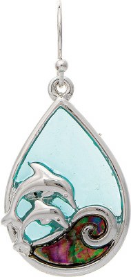 Silver Toned and Abalone Dolphins Coastal Earrings